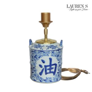 Tafellamp Blauw Gemberpot Lamp Chinoiserie Vintage Stijl, Handgemaakt | Lauren S