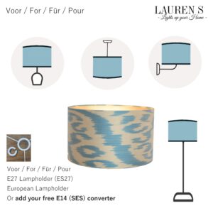 Lampenkap Ikat Blauw Turquoise Petrol, Zijden Lampenkappen Handgemaakt | Lauren S