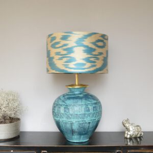 Lampenkap Ikat Blauw Turquoise Petrol, Zijden Lampenkappen Handgemaakt | Lauren S