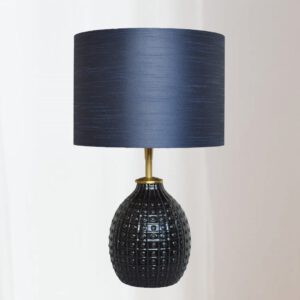 Tafellamp Zwart Blauw Midnight Indigo met Zijde-achtige Lampenkap Handgemaakt | Lauren S