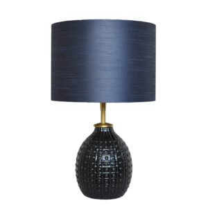 Tafellamp Zwart Blauw Midnight Indigo met Zijde-achtige Lampenkap Handgemaakt | Lauren S