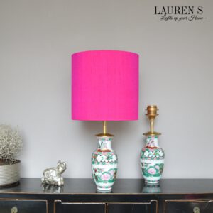 Tafellamp Chinees Porselein Groen met Roze Famille Rose Lamp | Lauren S Verlichting