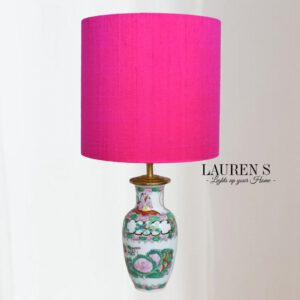 Tafellamp Chinees Porselein Groen met Roze Famille Rose Lamp | Lauren S Verlichting