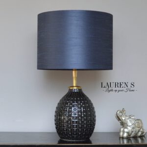 Tafellamp Zwart Blauw Midnight Indigo met Zijde-achtige Lampenkap Handgemaakt | Lauren S