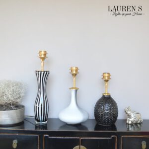 Lampenvoet Zwart Wit Grijs Handgeblazen Glas met Luxe Messing Afwerking | Lauren S