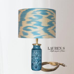 Tafellamp Retro West Germany Lamp met Ikat Zijden Lampenkap Handgemaakt | Lauren S