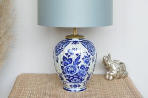 Tafellamp Delftsblauwe Lamp met Bloemen handbeschilderd Blauw - Wit Design Lauren S