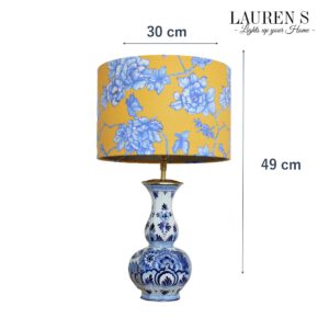 Tafellamp Delftsblauw met Chinoiserie Lampenkap in geel en Blauw Design | Lauren S