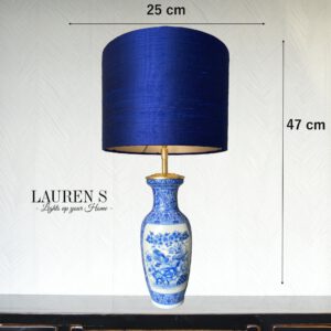 Tafellamp Chinees Blauw met Kobaltblauwe Lampenkap Zijde Handgemaakte Lamp | Lauren S