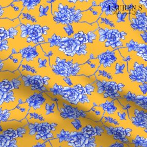 Lampenkap Geel en Blauw met Bloemenprint Chinoiserie Rond Handgemaakt | Lauren S