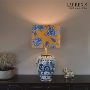 Tafellamp Delftsblauw met Lampenkap Geel en Blauw Origineel Delfts Duurzame One of a Kind Lamp