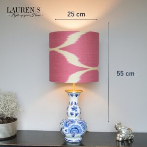 Tafellamp Delftsblauw met Roze Ikat Lampenkap keramiek Blauw - Wit Design | Lauren S