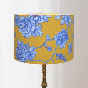 Lampenkap Geel en Blauw met Bloemenprint Chinoiserie Rond Handgemaakt | Lauren S