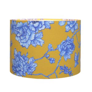 Lampenkap Geel en Blauw met Bloemenprint Chinoiserie Rond Handgemaakt | Lauren S