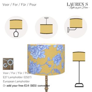 Lampenkap Geel en Blauw met Bloemenprint Chinoiserie Rond Handgemaakt | Lauren S