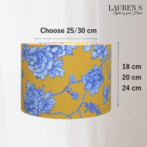 Lampenkap Geel en Blauw met Bloemenprint Chinoiserie Rond Handgemaakt | Lauren S