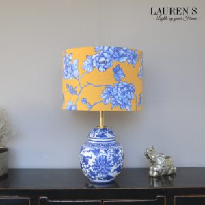 Lampenkap Geel en Blauw met Bloemenprint Chinoiserie Rond Handgemaakt | Lauren S