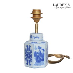 Tafellamp Chinees Porselein Lamp Blauw met Zijden Lampenkap Hot Pink | Lauren S