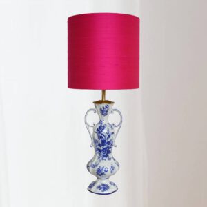 Lamp Delfts Blauw Roze Kap